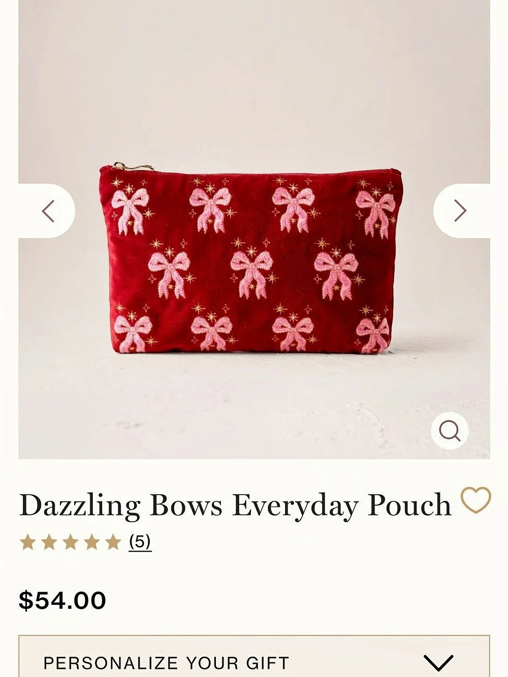 Elizabeth Scarlett Dazzling Bows Everyday Pouch Red & Pink  NWOT